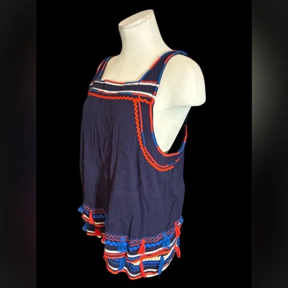 Anthropologie Palos Verdes Tasseled Tank Navy and Red - size 16 - Picture 5 of 8
